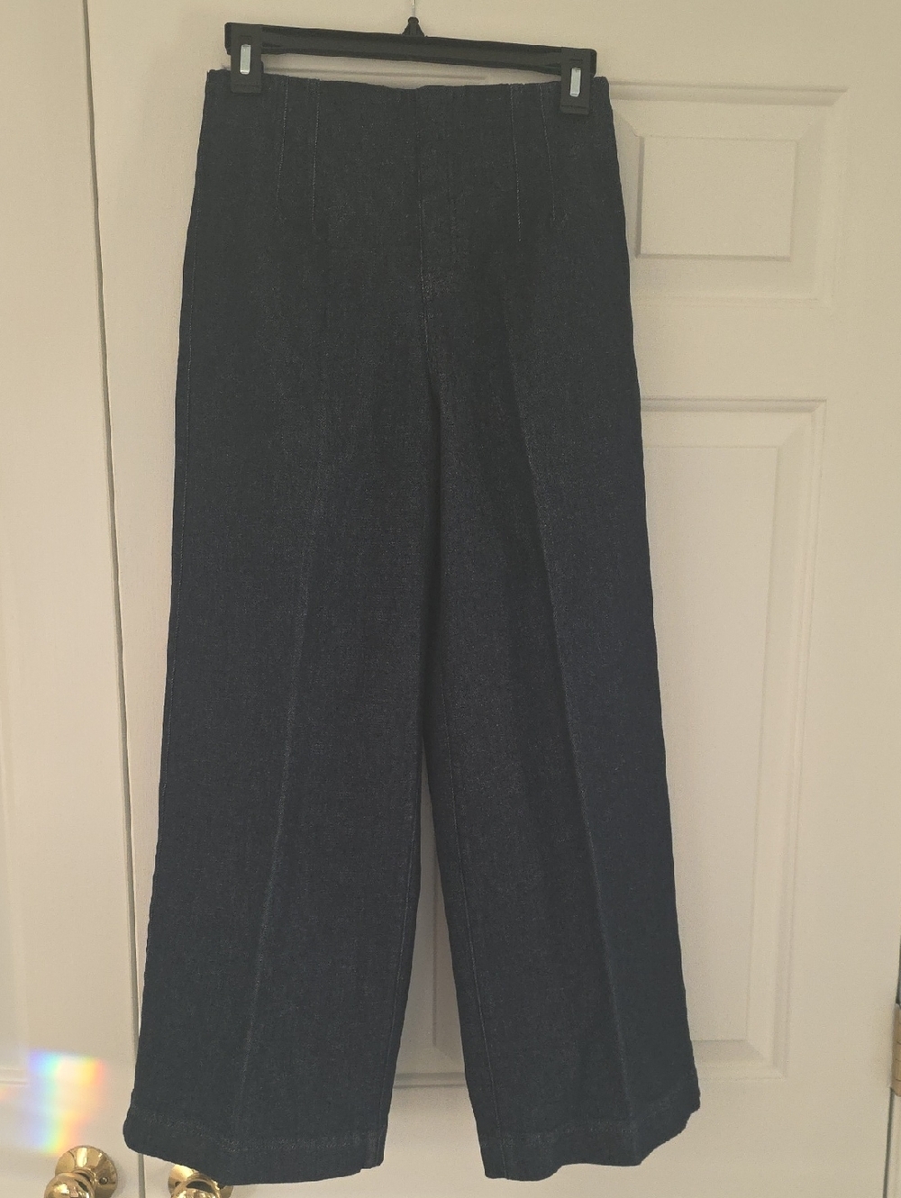 SPANX Indigo Pull On Cropped Wide Leg Jeans Elastic Waistband Top. Size S NWOT - Picture 2 of 7